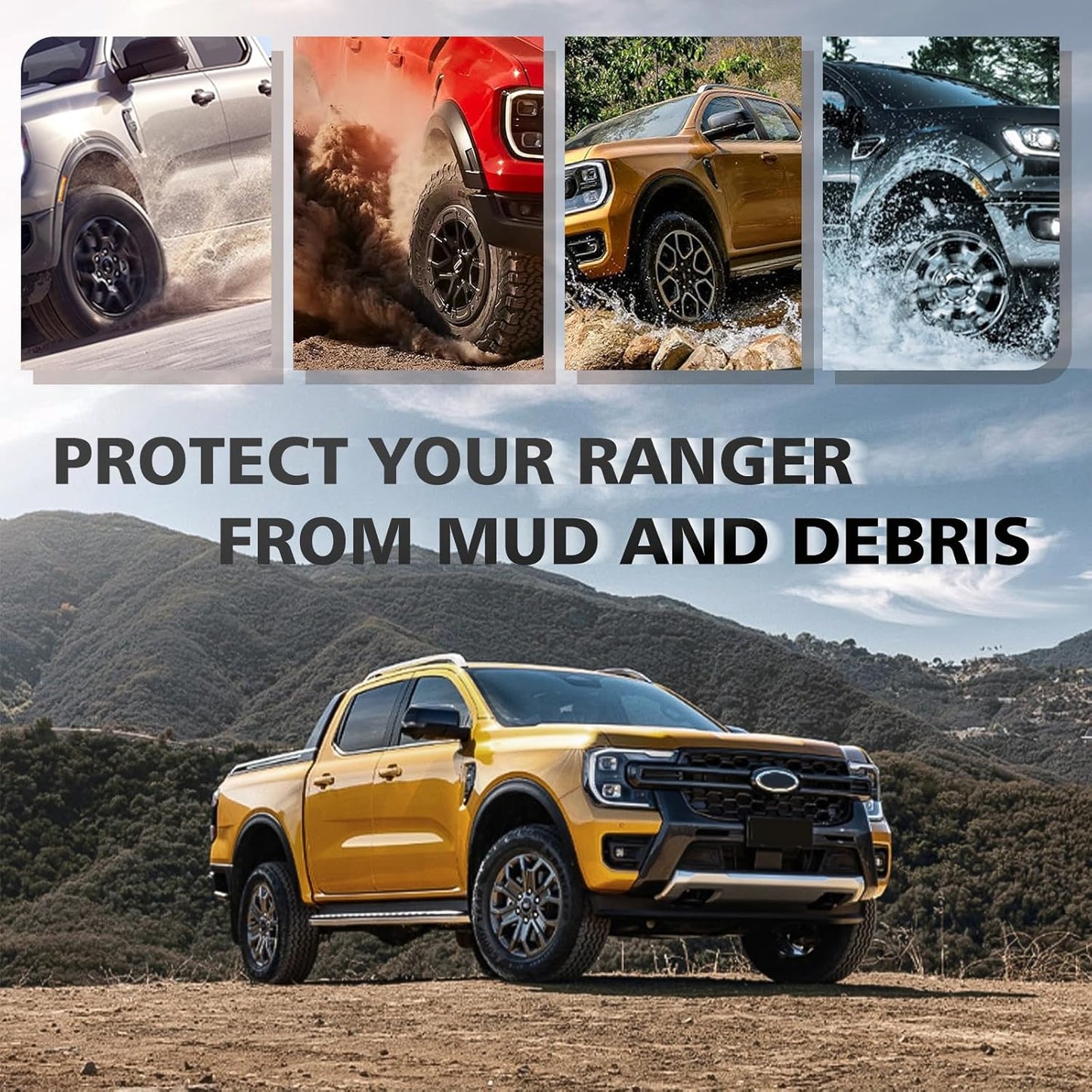 Muslogy Mud Flaps Splash Guards Compatible with Ford Ranger 2024 2025 Accessories Auto Parts Heavy Duty Fender Front & Rear Mudguard 4PCS Fit Ranger XL, XLT, Lariat (Won't Fit Raptor)
