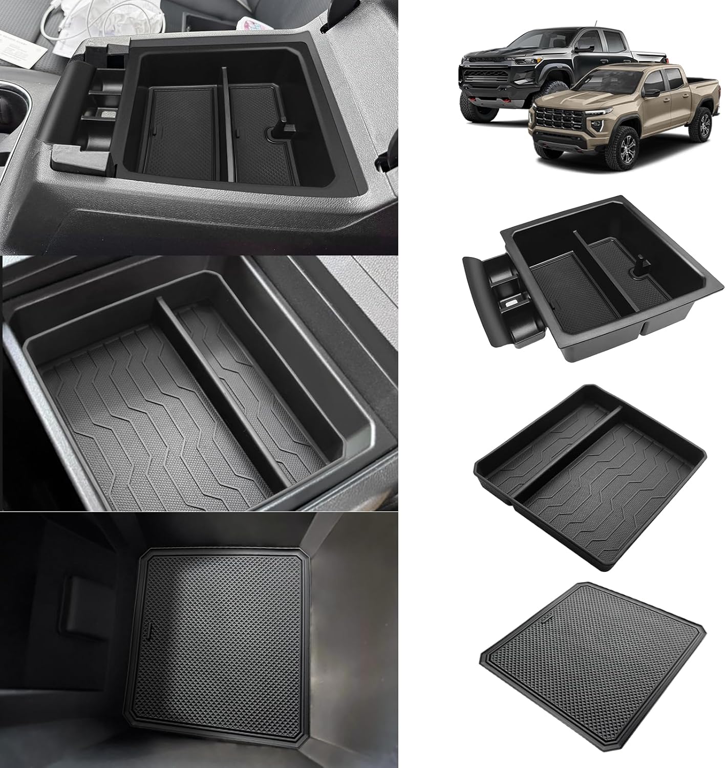 Muslogy Center Console Organizer Compatible with Chevy Colorado/GMC Canyon 2023 2024 2025 Console OEM Tray Insert Divider & Console Bottom Mat Set TPE Storage Box Center Console Layer Insert Tray