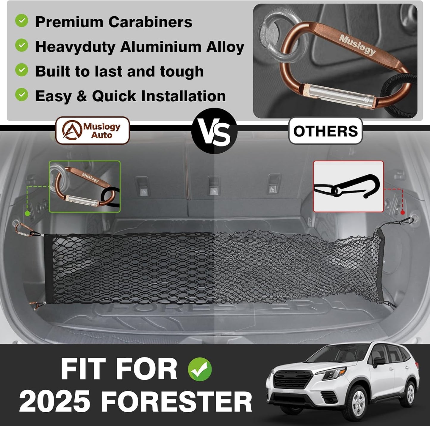Muslogy Envelope Style Rear Trunk Mesh Cargo Net Compatible with 2025 Subaru Forester Base Premium Sport Limited Touring Accessories Stretchable Trunk Organizer Storage Luggage Net