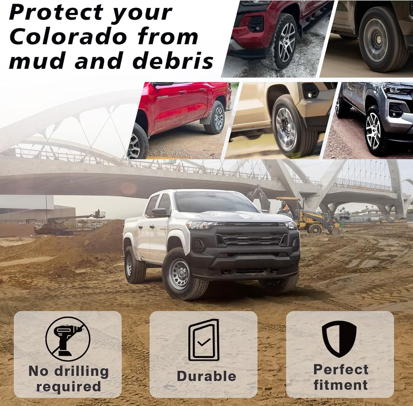 Muslogy for 2023+ Colorado Mud Flaps Without Fender Flare Front & Rear Splash Guards No Drilling Required Compatible with Chevy Colorado Without Fender Flare 2023 2024 2025