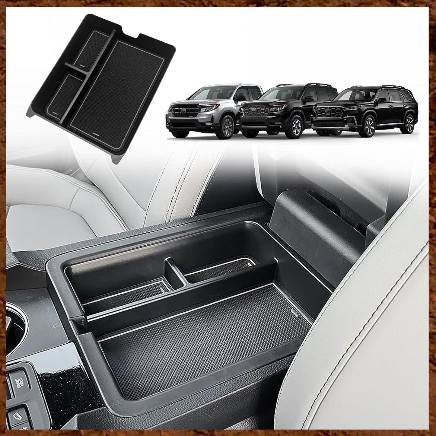 Muslogy Center Console Organizer Compatible with 2023 2024 2025 Honda Pilot Accessories, 2024 2025 Ridgeline/2024-2026 Passport Center Console Storage Box Divider Inserts Interior ABS Material(Black)