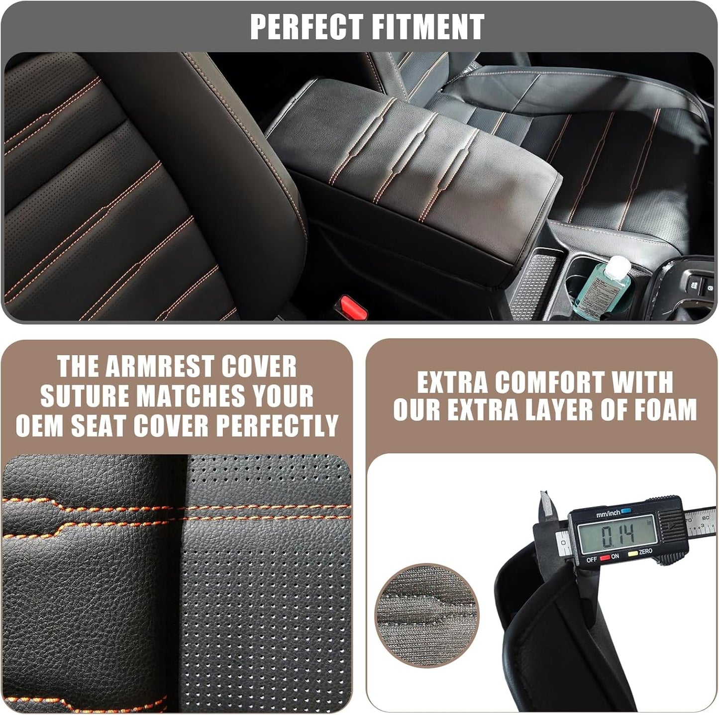 Muslogy Center Console Cover Compatible with 2023 2024 2025 Honda CR-V Accessories CRV Hybrid LX EX EX-L Sport Touring Armrest Cover Lid Cushion Protector Vegan Leather Extra Soft(Black/Orange Trim)