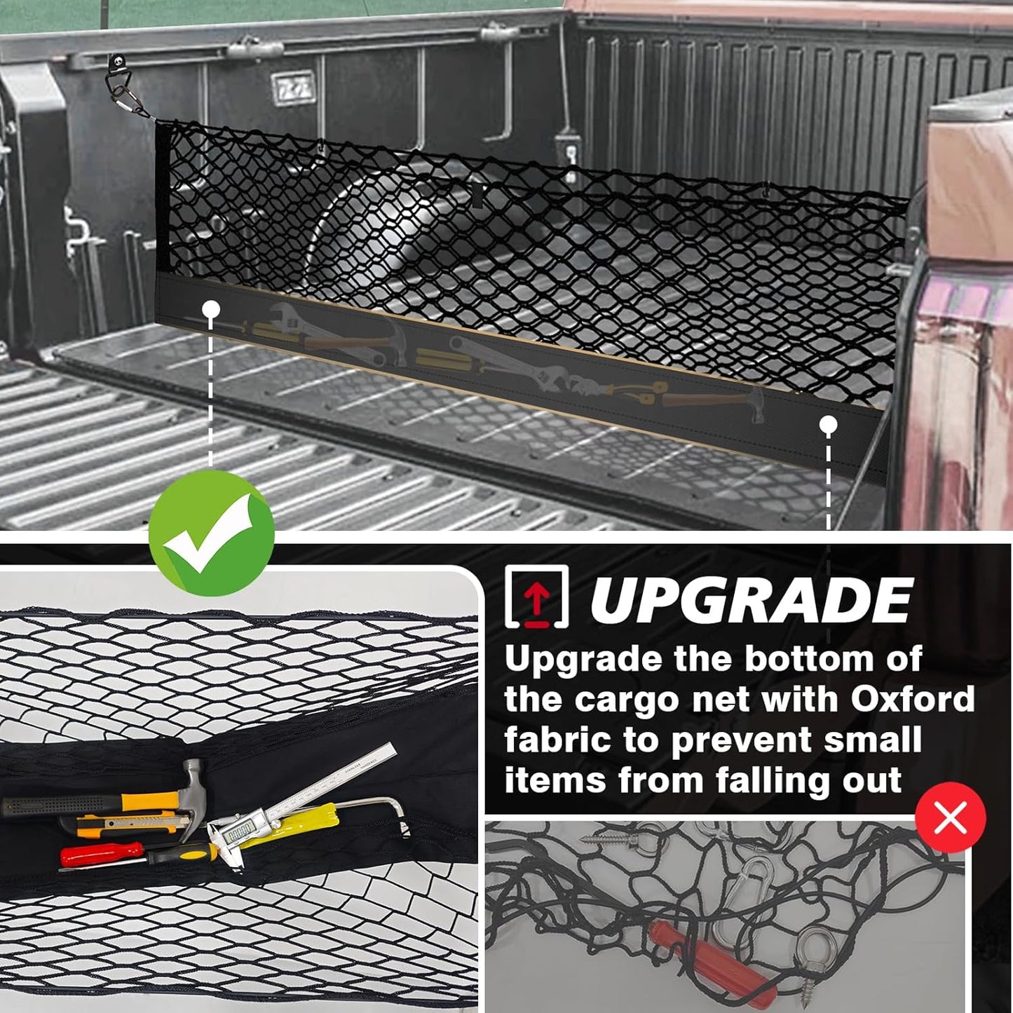 Muslogy Truck Bed Cargo Net Compatible with Toyota Tundra 2007-2024 2025 Accessories Storage Organizer Pickup Truck Bed Envelope Style Cargo Net with Heavy Duty Carabiners