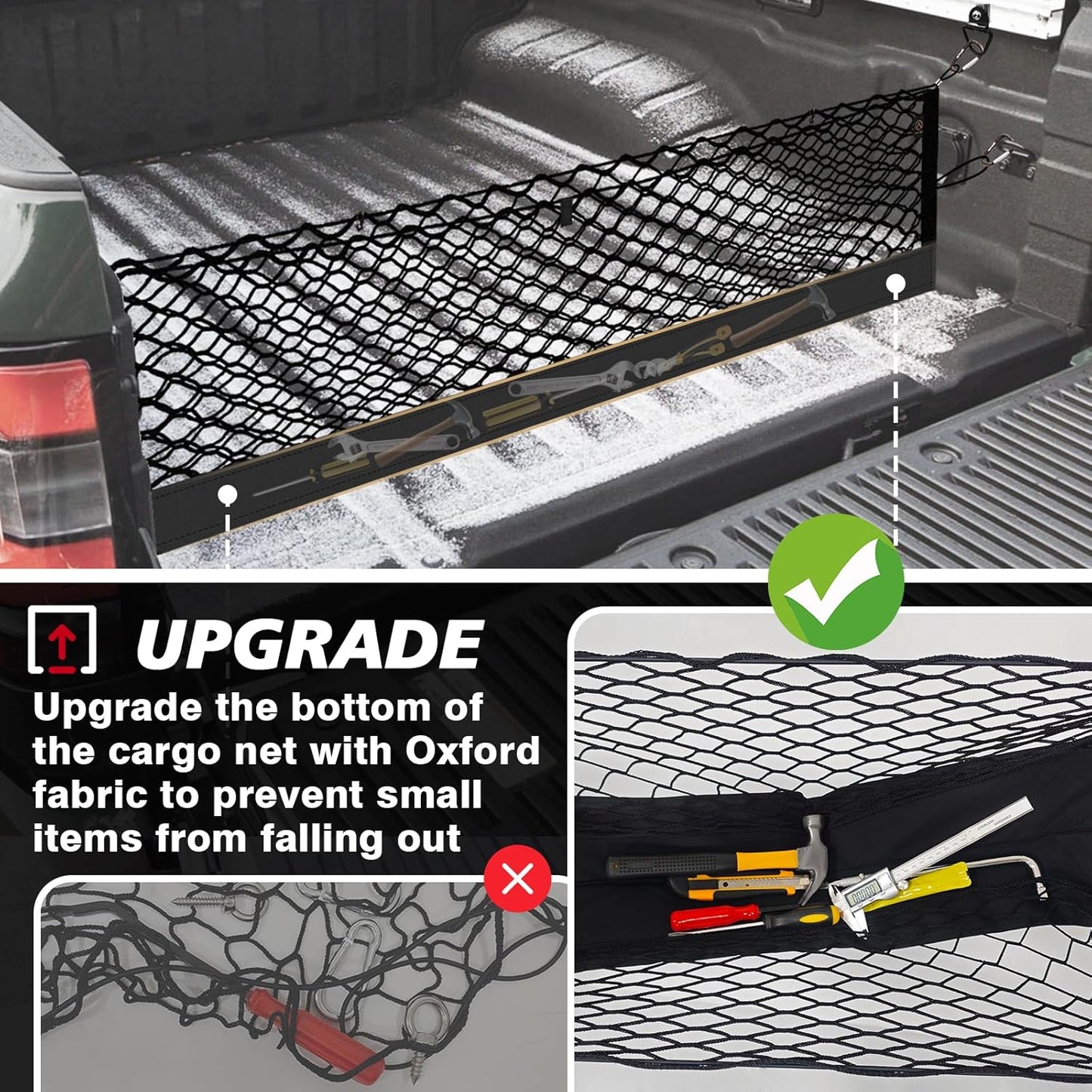 Muslogy Truck Bed Cargo Net Compatible with Nissan Frontier 2022-2024 2025 Accessories Storage Organizer Pickup Truck Bed Envelope Style Cargo Net with Heavy Duty Carabiners 12
