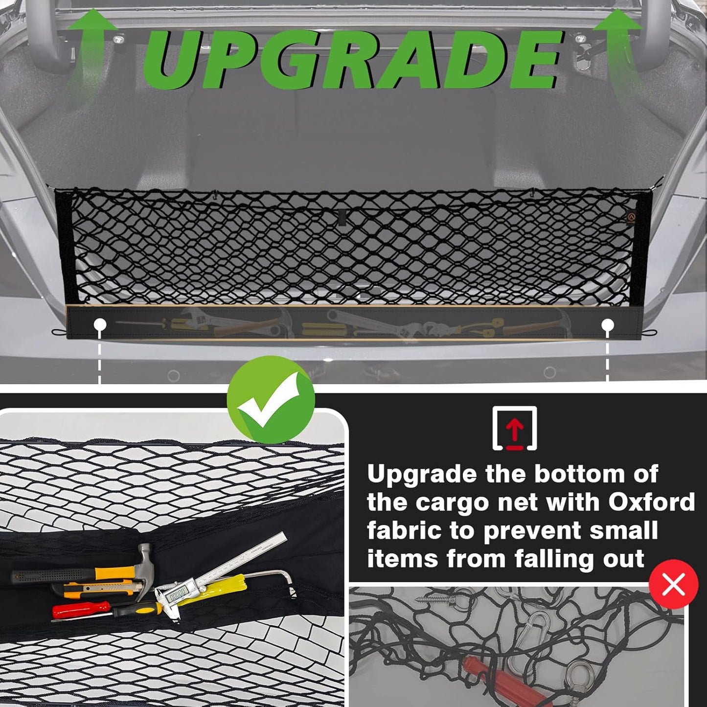 Muslogy Envelope Style Trunk Cargo Net Compatible with 2018-2024 2025 Toyota Camry Accessories Custom Fit Trunk Organizer Upgraded Mesh Storage Luggage Net
