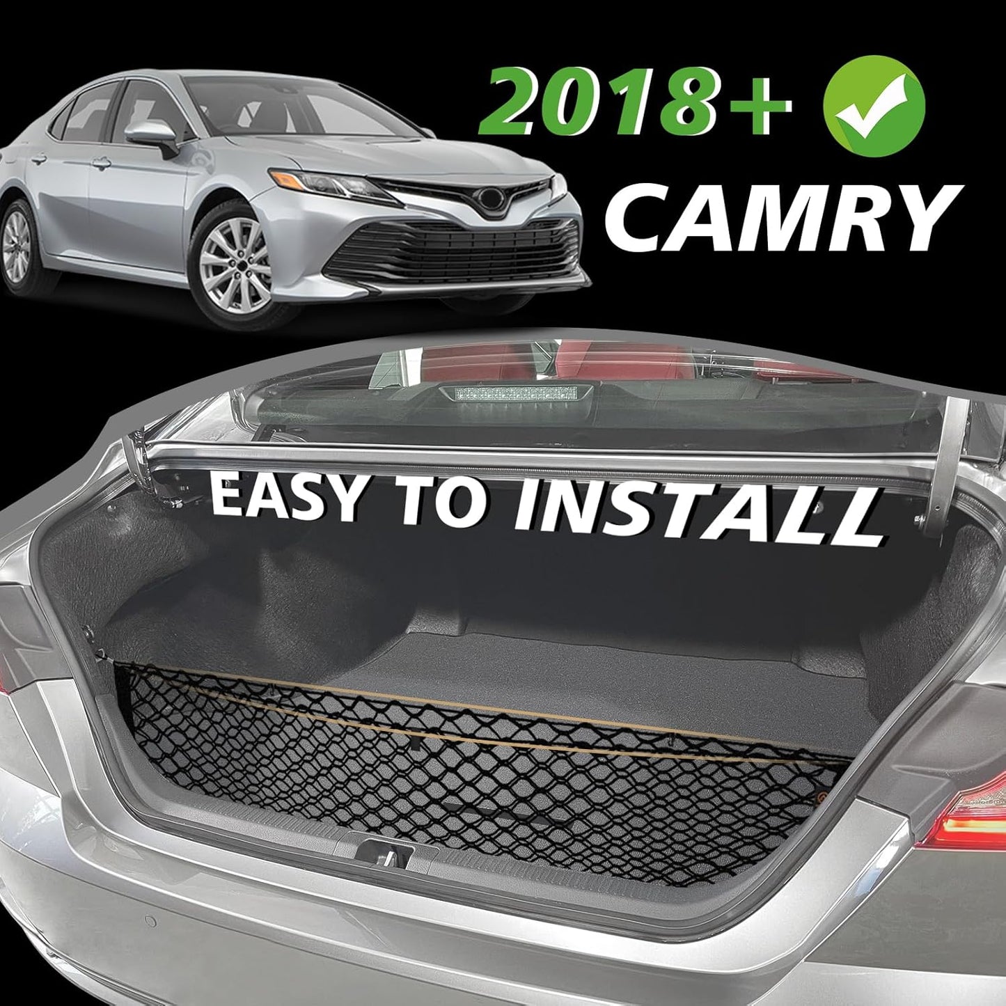Muslogy Envelope Style Trunk Cargo Net Compatible with 2018-2024 2025 Toyota Camry Accessories Custom Fit Trunk Organizer Upgraded Mesh Storage Luggage Net