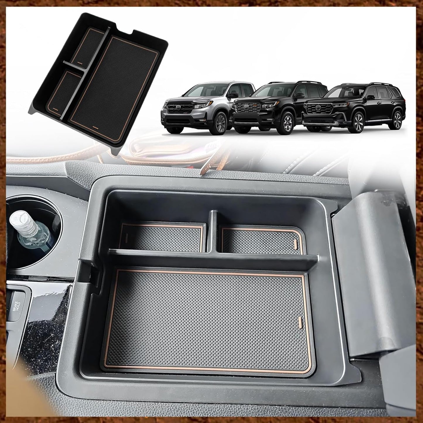 Muslogy Center Console Organizer Compatible with 2023 2024 2025 Honda Pilot Accessories, 2024 2025 Ridgeline/2024-2026 Passport Center Console Storage Box Divider Inserts Interior ABS Material(Black)