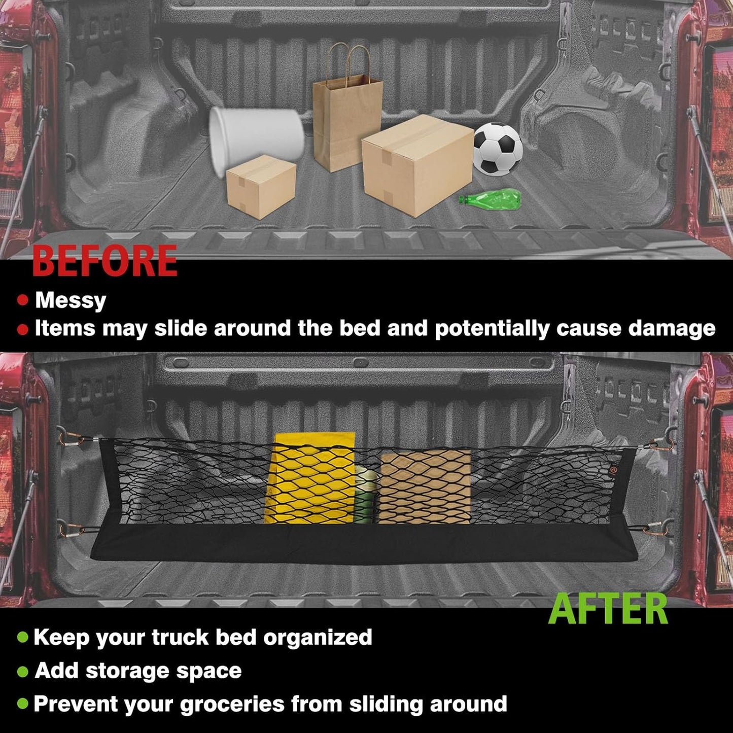 Muslogy Truck Bed Cargo Net Compatible with Chevrolet Colorado & GMC Canyon 2023 2024 2025 Accessories Storage Organizer Pickup Truck Bed Envelope Style Cargo Net with Heavy Duty Carabiners