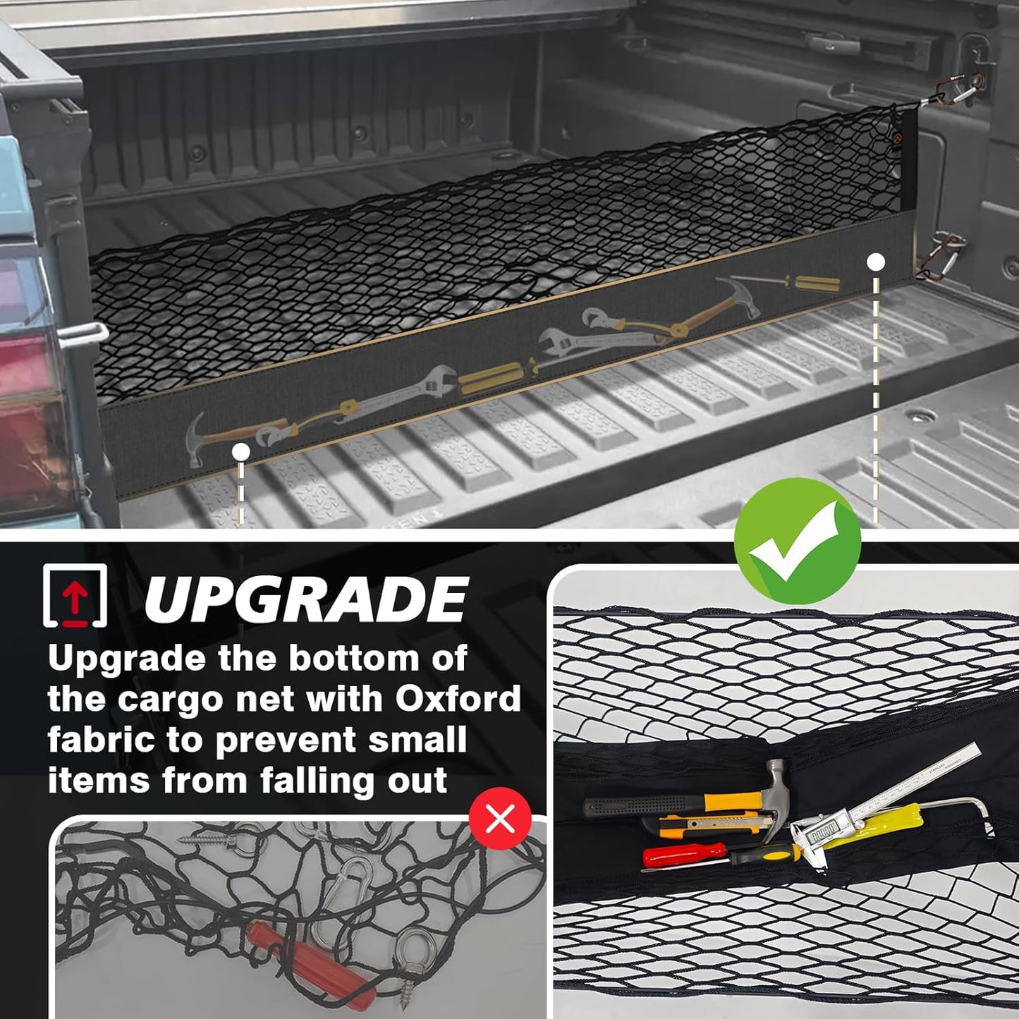 Muslogy Truck Bed Cargo Net Compatible with Hyundai Santa Cruz 2022-2025 Accessories Storage Organizer Pickup Truck Bed Envelope Style Cargo Net with Heavy Duty Carabiners