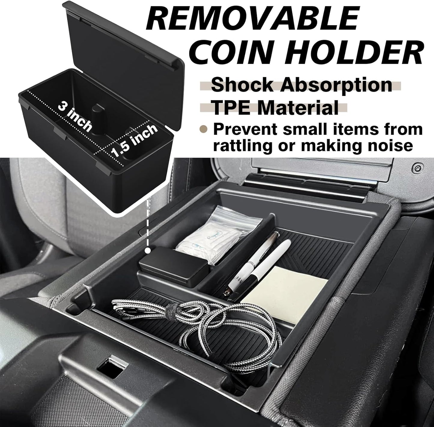 Muslogy Center Console Organizer Compatible with 2020-2025 Chevy Silverado/GMC Sierra 1500 Accessories Storage Insert Box Console Armrest Divider(Jump Seat ONLY) - Upper Organizer
