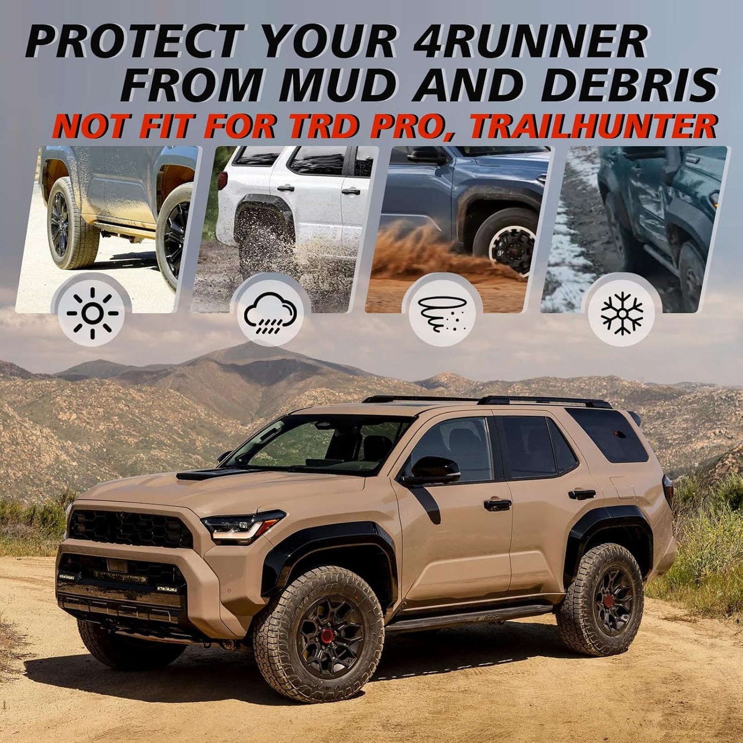 Muslogy Mud Flaps Splash Guards Compatible with Toyota 4Runner 2025 2026 Accessories 6Gen 4Runner Front and Rear Mud Guards 4PCS Drilling Heavy Duty Fender Mudguards Kit with Hardware Accessories