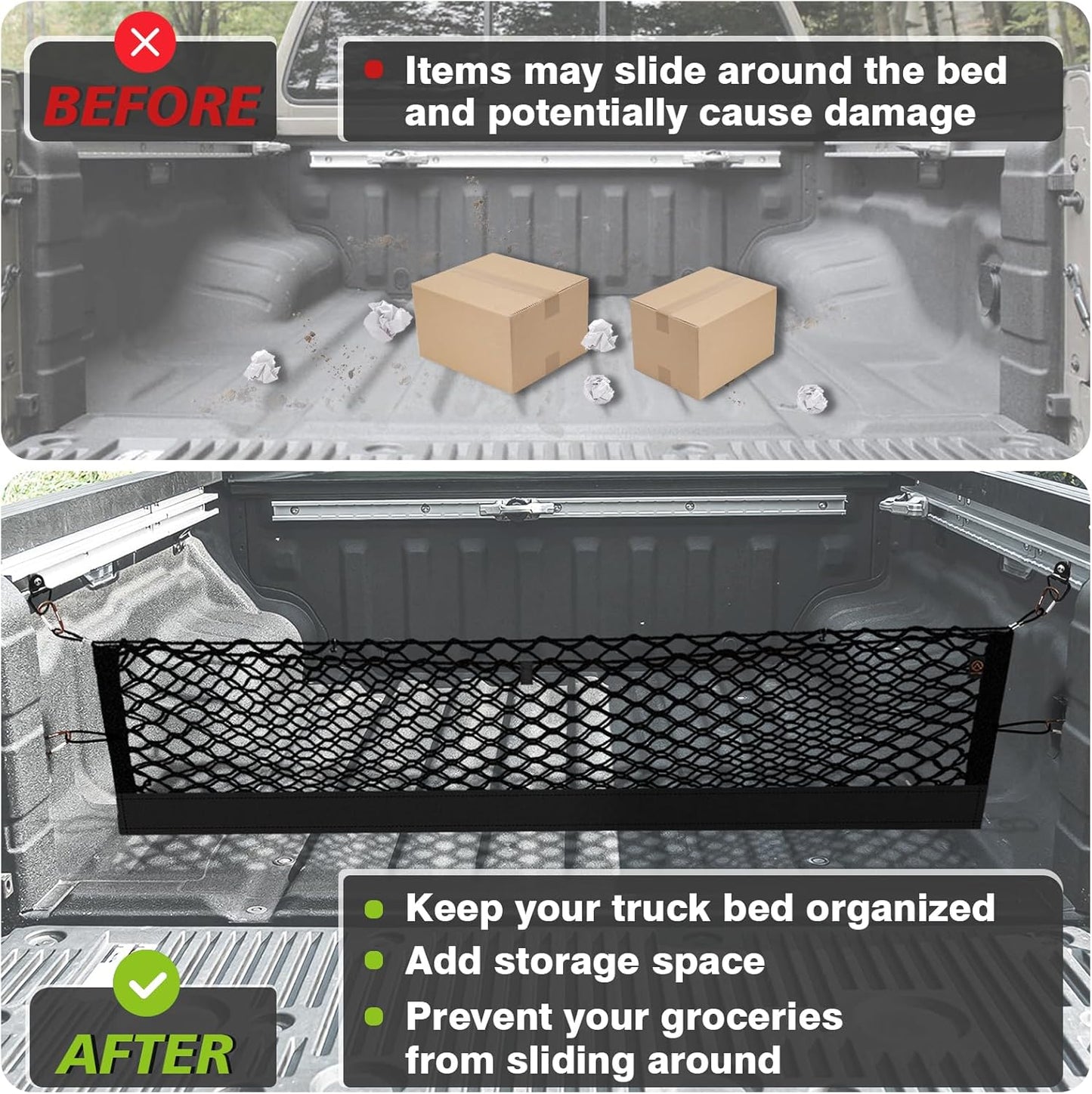 Muslogy Truck Bed Cargo Net Compatible with Nissan Frontier 2022-2024 2025 Accessories Storage Organizer Pickup Truck Bed Envelope Style Cargo Net with Heavy Duty Carabiners 12