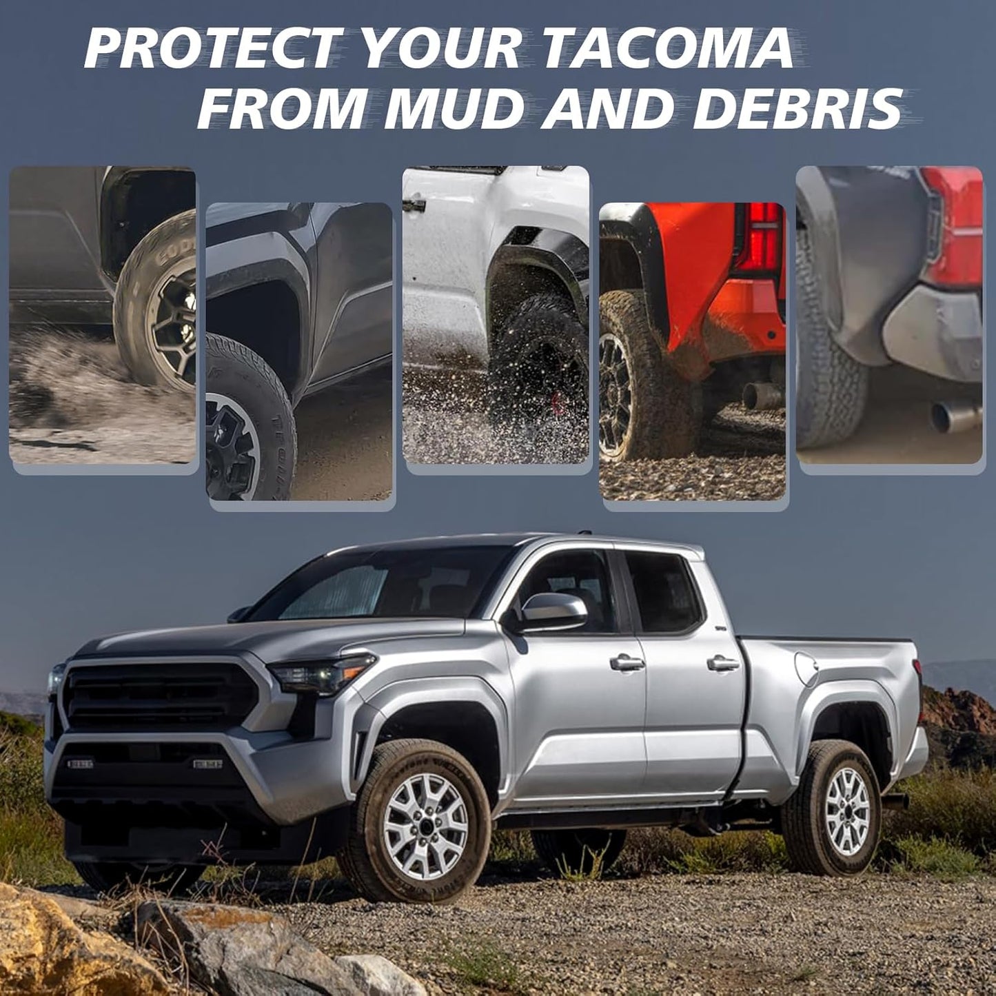 Muslogy Mud Flaps Splash Guards Compatible with Toyota Tacoma 2024 2025 Accessories Front and Rear Mud Guards 4PCS No Drilling Heavy Duty Fender Mudguards Kit with Hardware Accessories