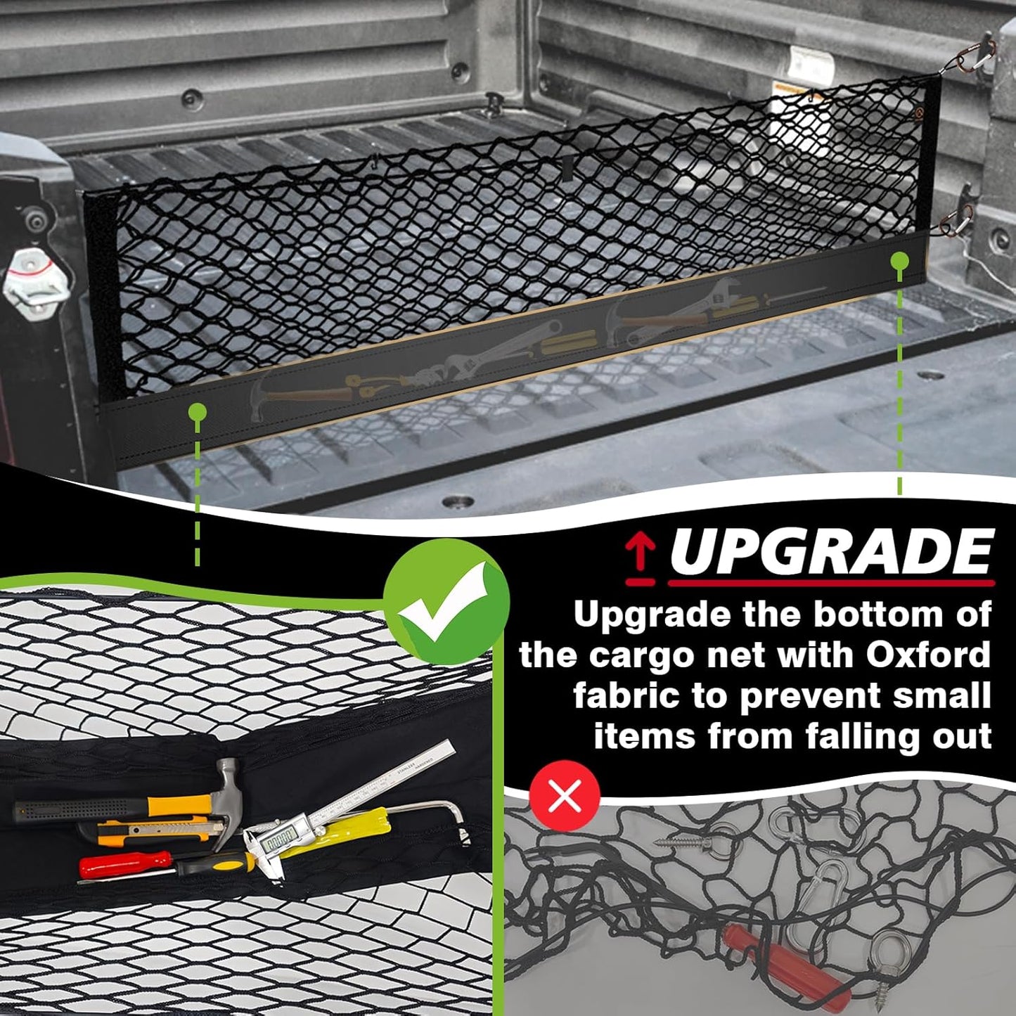 Muslogy Truck Bed Cargo Net Compatible with Honda Ridgeline 2017-2024 2025 Accessories Storage Organizer Pickup Truck Bed Envelope Style Cargo Net with Heavy Duty Carabiners