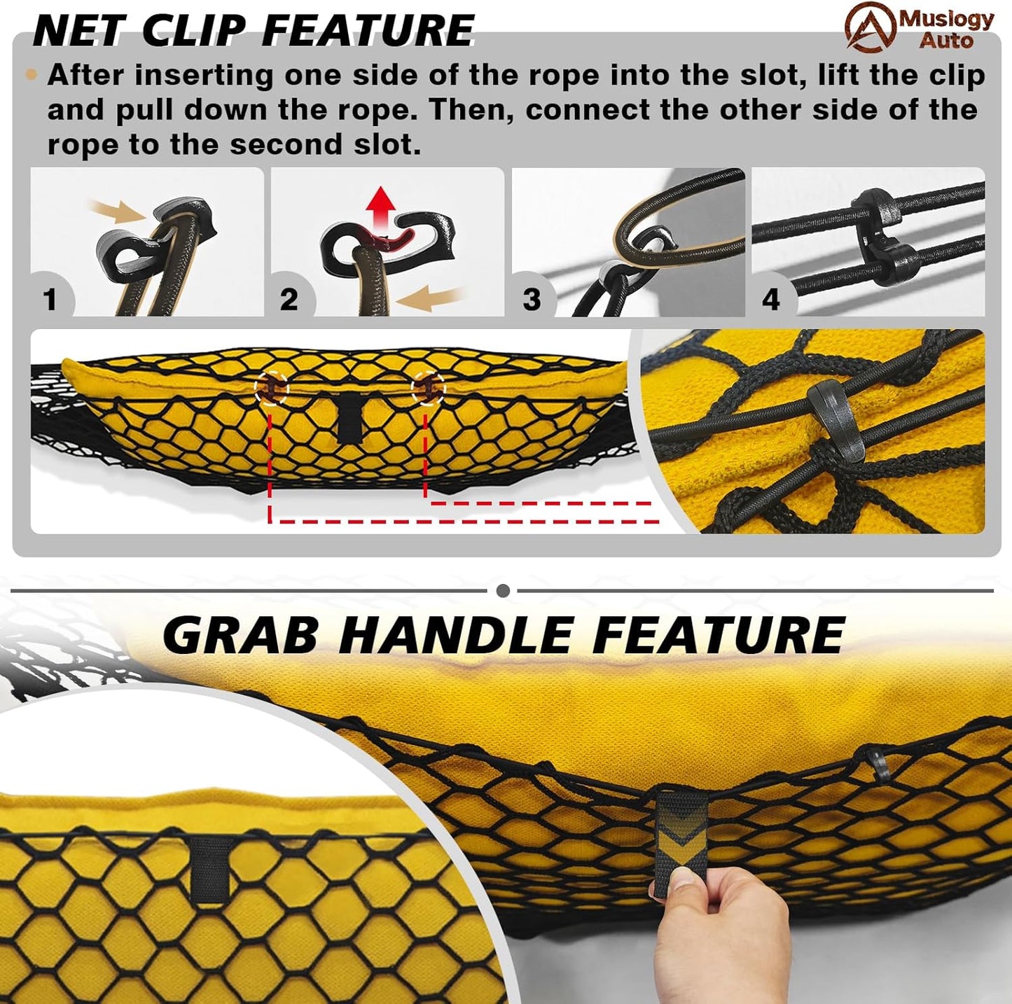 Muslogy Truck Bed Cargo Net Compatible with Rivian R1T 2022-2024 2025 Accessories Storage Organizer Pickup Truck Bed Envelope Style Cargo Net with Heavy Duty Carabiners