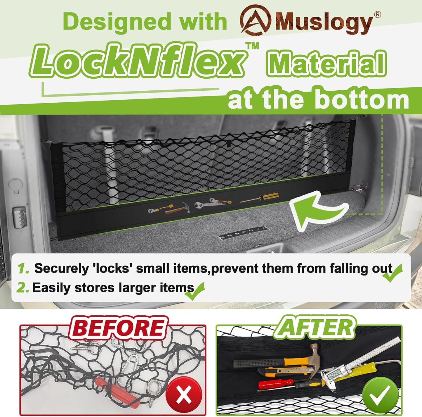 Muslogy Envelope Style Trunk Cargo Net Compatible with 2020-2024 2025 Ford Explorer Accessories Custom Fit Trunk Organizer Upgraded Mesh Storage Luggage Net with Metal Hooks