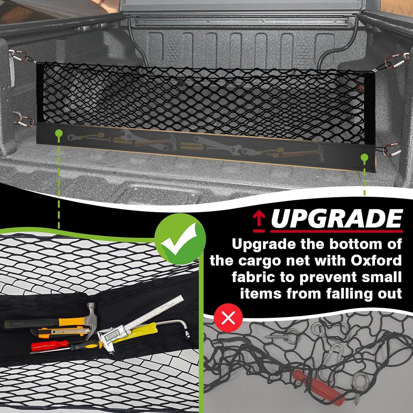 Muslogy Truck Bed Cargo Net Compatible with Jeep Gladiator 2020-2024 2025 JT Accessories Storage Organizer Pickup Truck Bed Envelope Style Cargo Net with Heavy Duty Carabiners 13