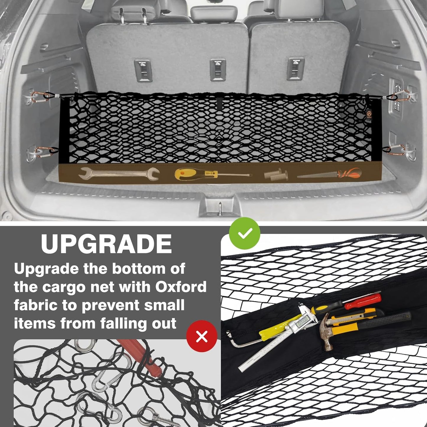 Muslogy Envelope Style Trunk Cargo Net Compatible with 2024 2025 GMC Acadia & Chevy Traverse & 2025 Buick Enclave Accessories Upgraded Mesh Storage Luggage Net with Metal Hooks