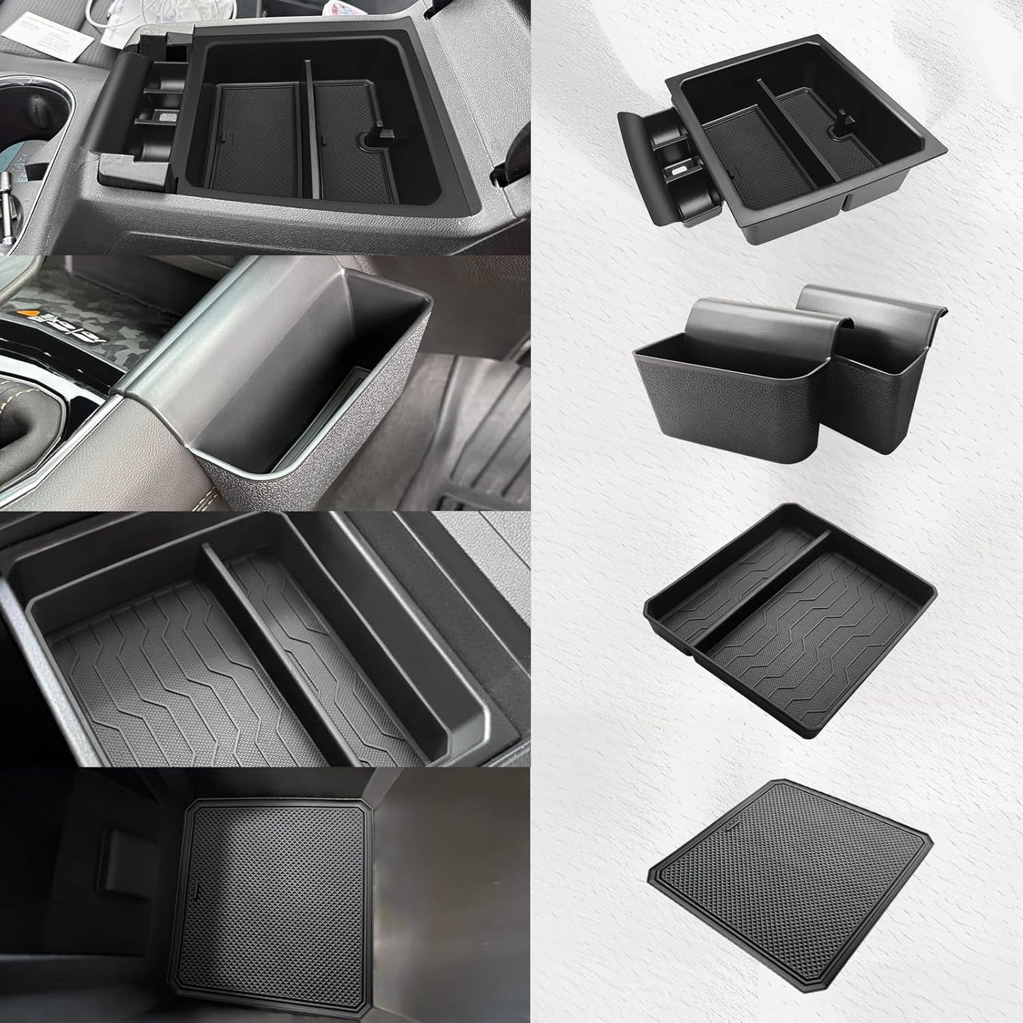 Muslogy Center Console Organizer Compatible with Chevy Colorado/GMC Canyon 2023 2024 2025 Console OEM Tray Insert Divider & Console Bottom Mat Set TPE Storage Box Center Console Layer Insert Tray