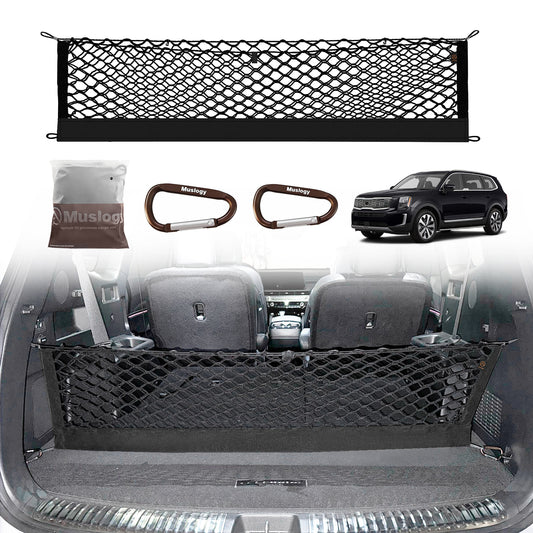 Muslogy Envelope Style Trunk Cargo Net Compatible with 2020-2024 2025 Kia Telluride Accessories Custom Fit Trunk Organizer Upgraded Mesh Storage Luggage Net with Metal Hooks