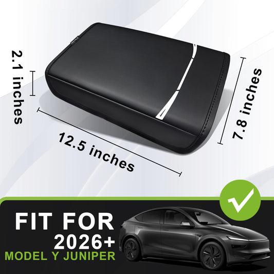 Muslogy Center Console Armrest Cover Compatible with Tesla Model Y Refresh 2026 Comfort Armrest Pad Arm Rest Cushion Vegan Leather Protector Regular Thick (25+ |Juniper|, Regular)