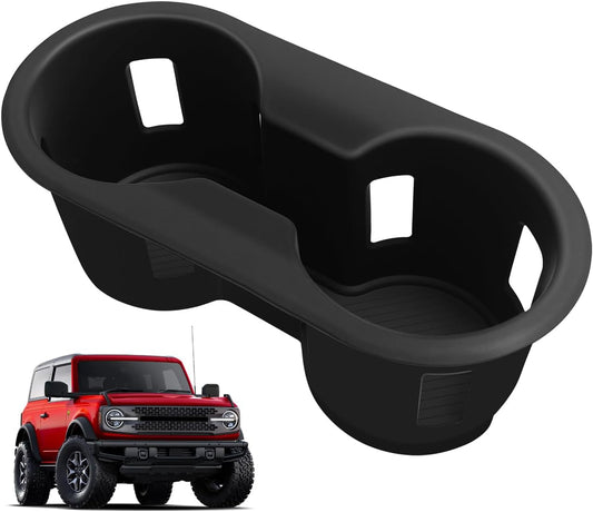 Muslogy Center Console Cup Holder Inserts Compatible with 2025 Ford Bronco Accessories Middle Console Armrest Front Drink Stopper Non-Slip Silicone Rubber Organizer Drink Cup Holder Organizer