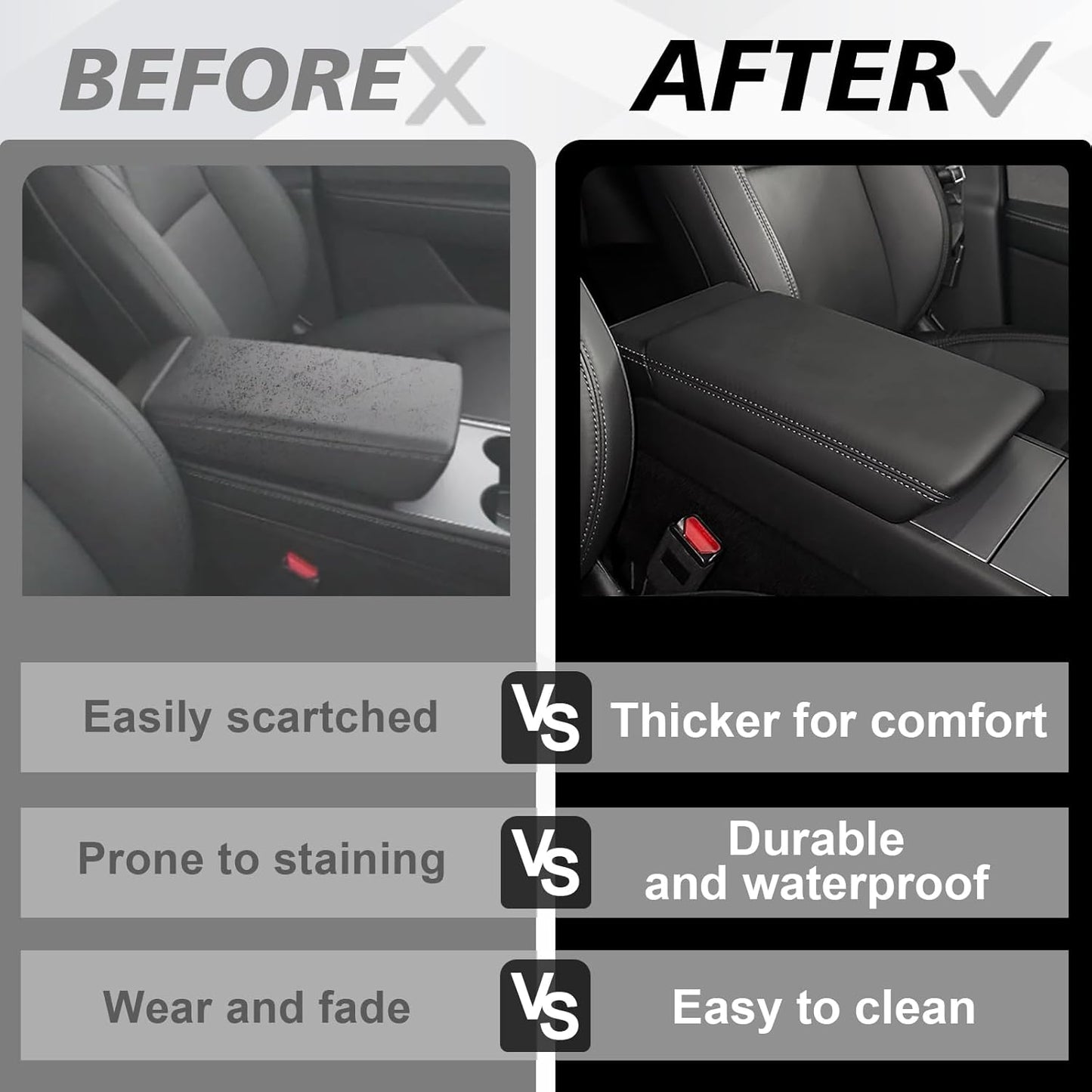 Muslogy Center Console Armrest Cover Compatible with 2026+ Tesla Model Y Juniper / 2024+ Model 3 Highland Comfort Armrest Pad Arm Rest Cushion Non-Slip (25+ |Juniper| Snap-On Black, Hard Cover)