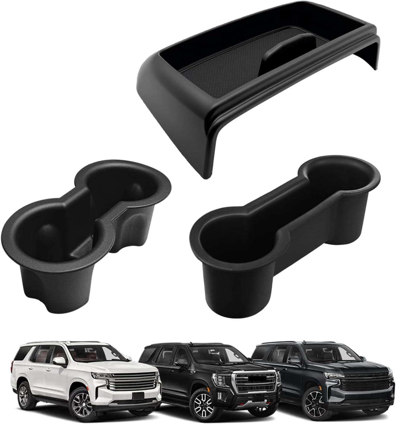 Muslogy Center Console Organizer & Cup Holder Inserts Compatible with 2021-2024 GMC Yukon Chevy Tahoe Suburban Accessories Front & Rear Drink Holder & Armrest Storage Box(Power Sliding Console)