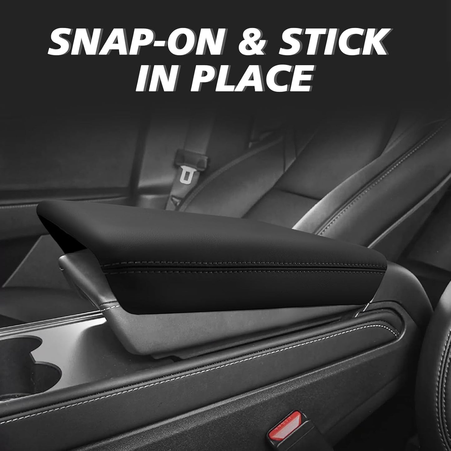 Muslogy Center Console Armrest Cover Compatible with 2026+ Tesla Model Y Juniper / 2024+ Model 3 Highland Comfort Armrest Pad Arm Rest Cushion Non-Slip (25+ |Juniper| Snap-On Black, Hard Cover)