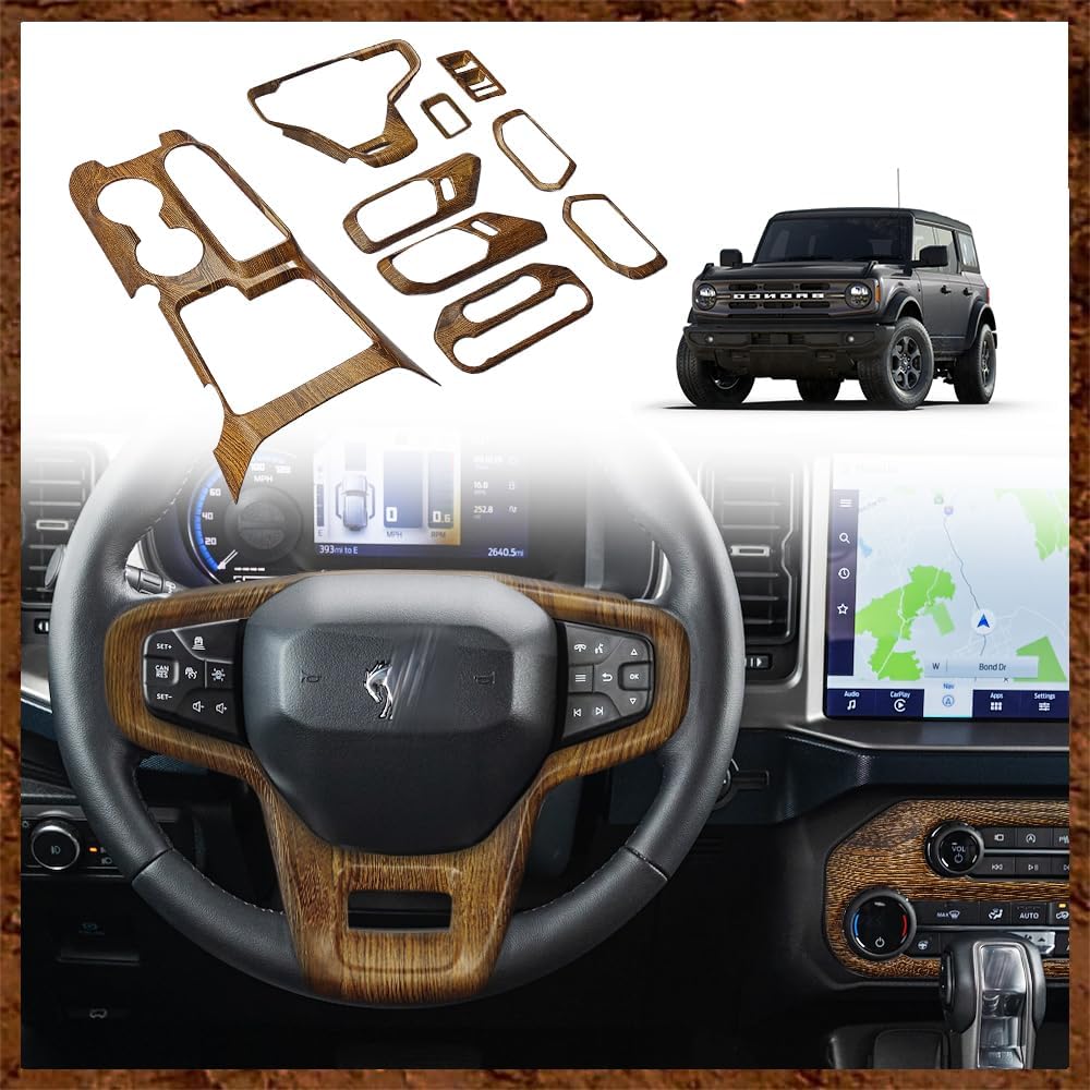 Muslogy Compatible with Ford Bronco 2023 2024 4Door Set of 9 Interior Modification Covers Gear Shift Panel Trim Inner Door Handle Bowl Steering Wheel Cover for Bronco 2021-2024 (Matt Carbon Fiber)
