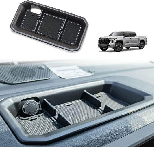 Muslogy for Tundra 2022-2024 Dash Storage Box Tray Center Console Organizer Compatible with Toyota Tundra 2022 Interior Accessories PVC Black Trim