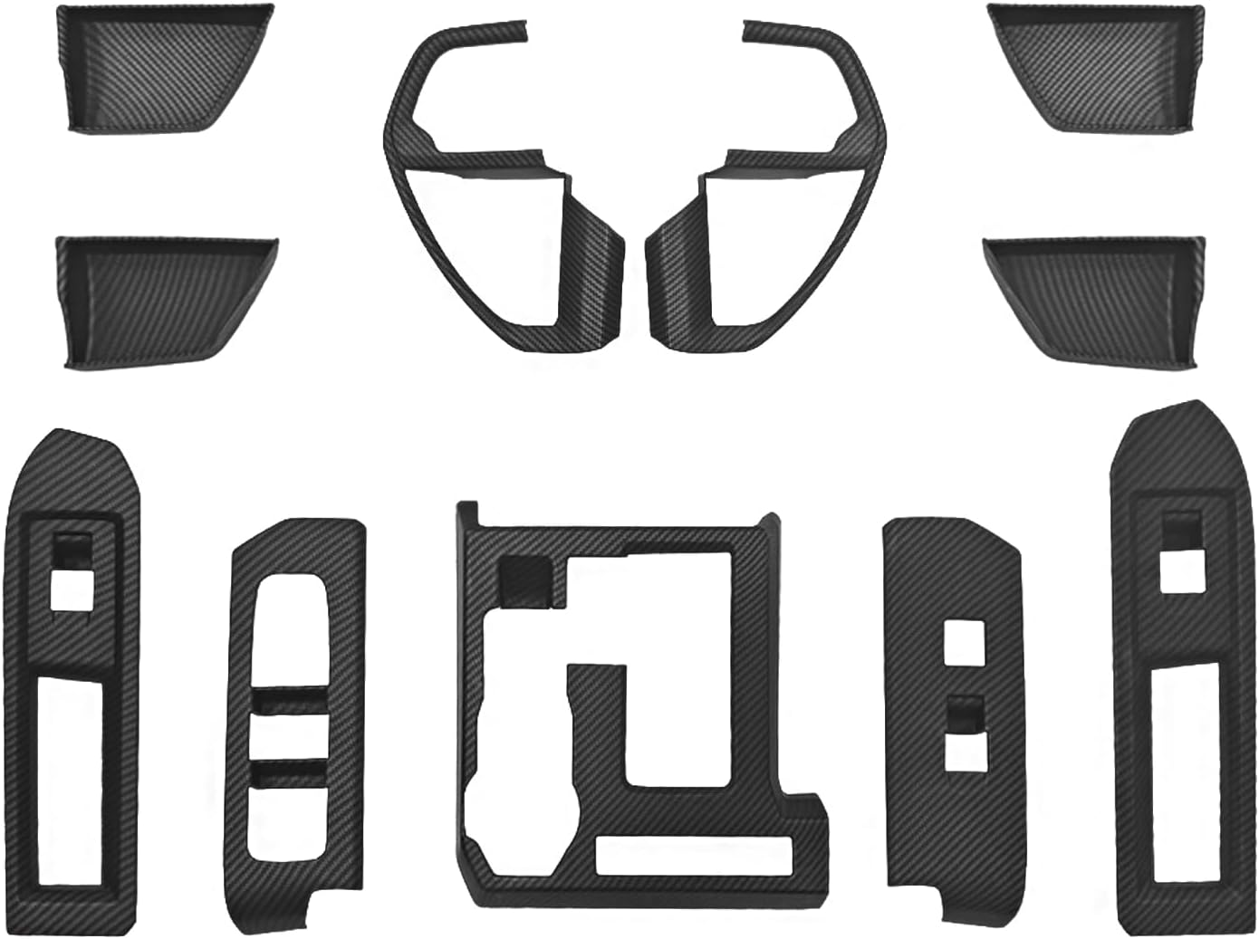 Muslogy Interior Trim Kit Cover 11PCS Compatible with 2024 2025 Toyota Tacoma&2025 4Runner Steering Wheel Center Console Window Switch Inner Door Cover(Won't Fit 2Door Tacoma) (Matte Carbon Fiber)