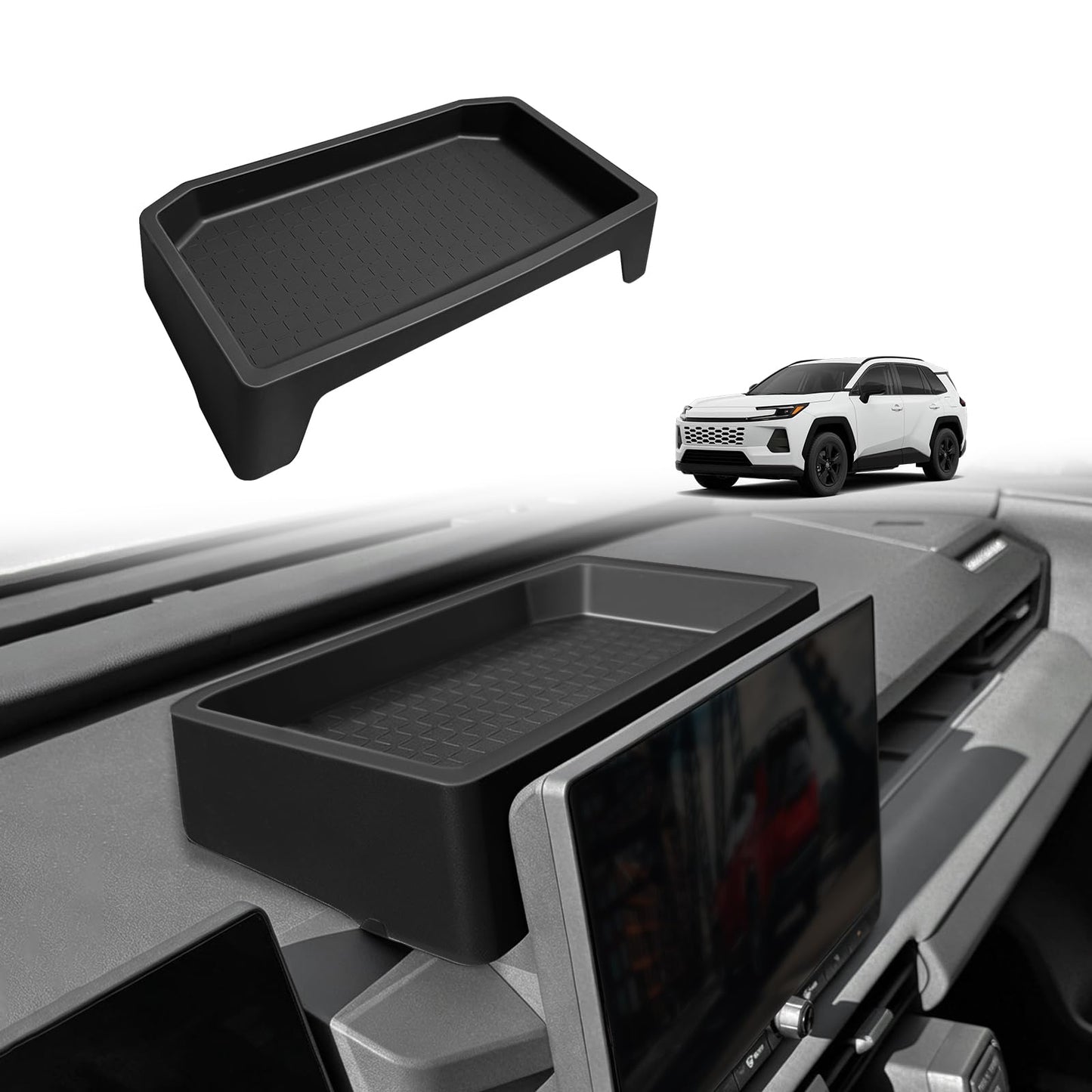 Muslogy Dashboard Storage Box Compatible with 2026 Toyota RAV4 Accessories Insert Behind Screen Console Organizer Non-Slip Silicone Material, Fits Large & Small Screens