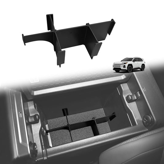 Muslogy Console Storage Divider Organizer Compatible with 2026 Toyota RAV4 Accessories Insert Box Divider ABS Secondary Storage Organizer Compartment Tray