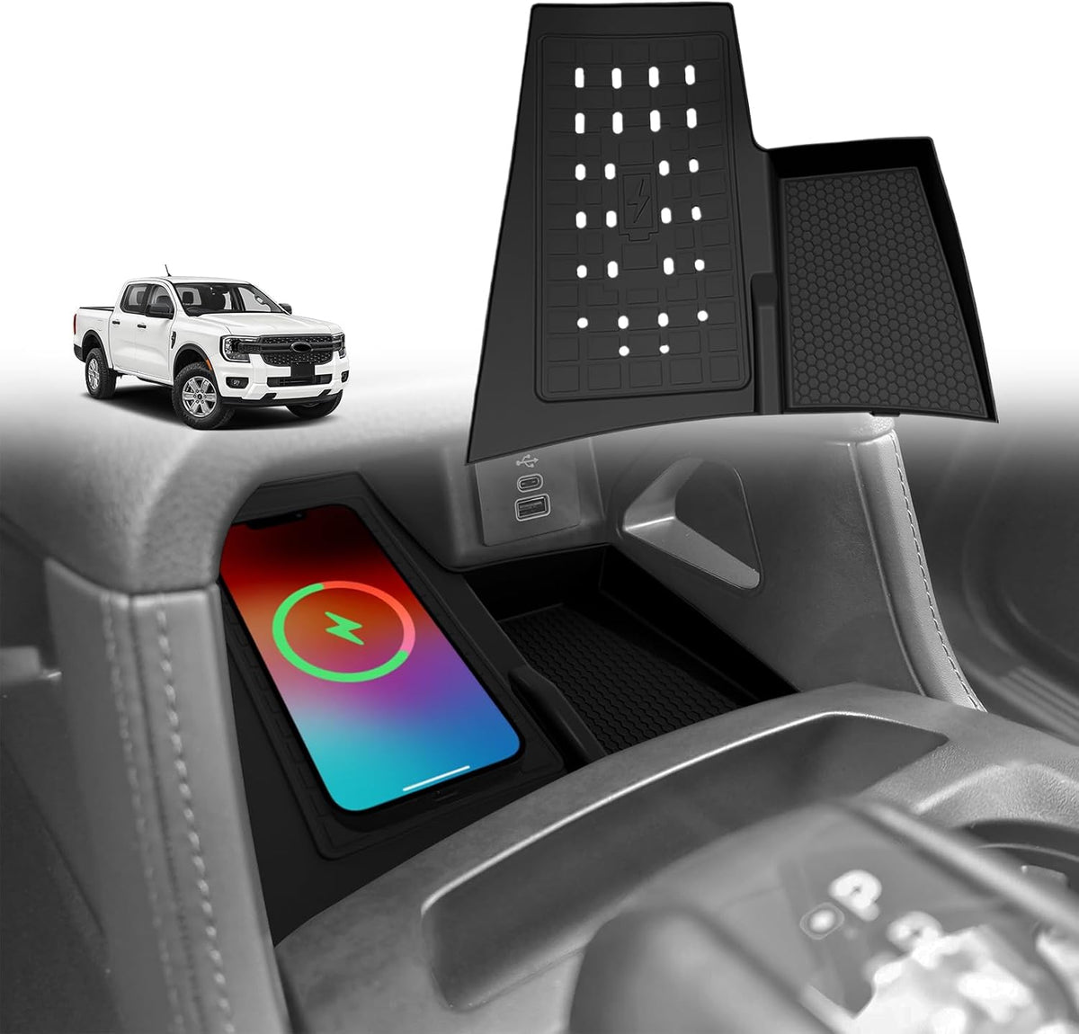 Muslogy Center Console Wireless Charger Mat for 2024-2026 Ford Ranger