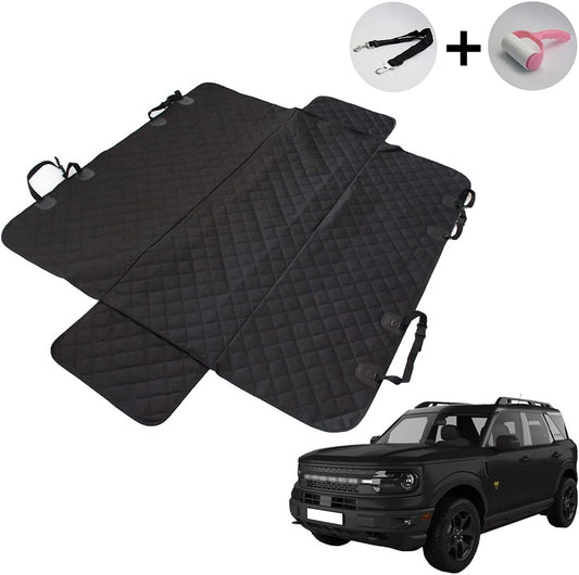 Muslogy for Bronco Sport/Bronco Rear Pet Seat Cover, Waterproof Scratch Proof Nonslip Pet Dog Back Seat Covers Hammock Come with Belt Dog Chain & Lint Brush