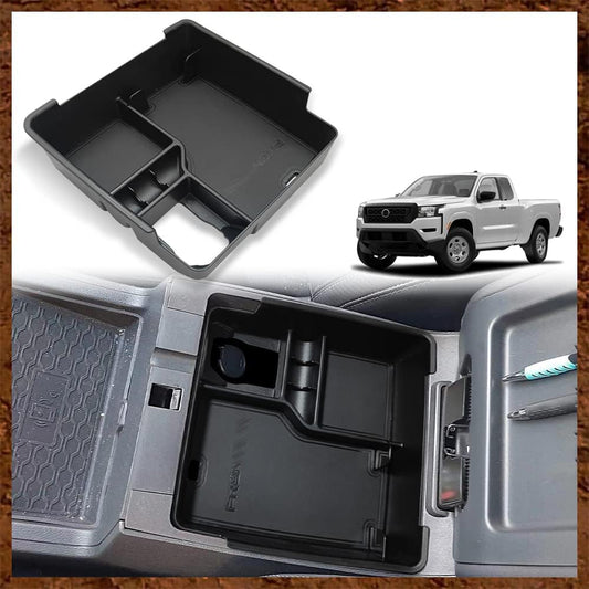 Muslogy Center Console Organizer Insert Tray Storage Box Accessories Armrest Organizer Compatible with Frontier 2022 2023 2024 2025(Black Leather)