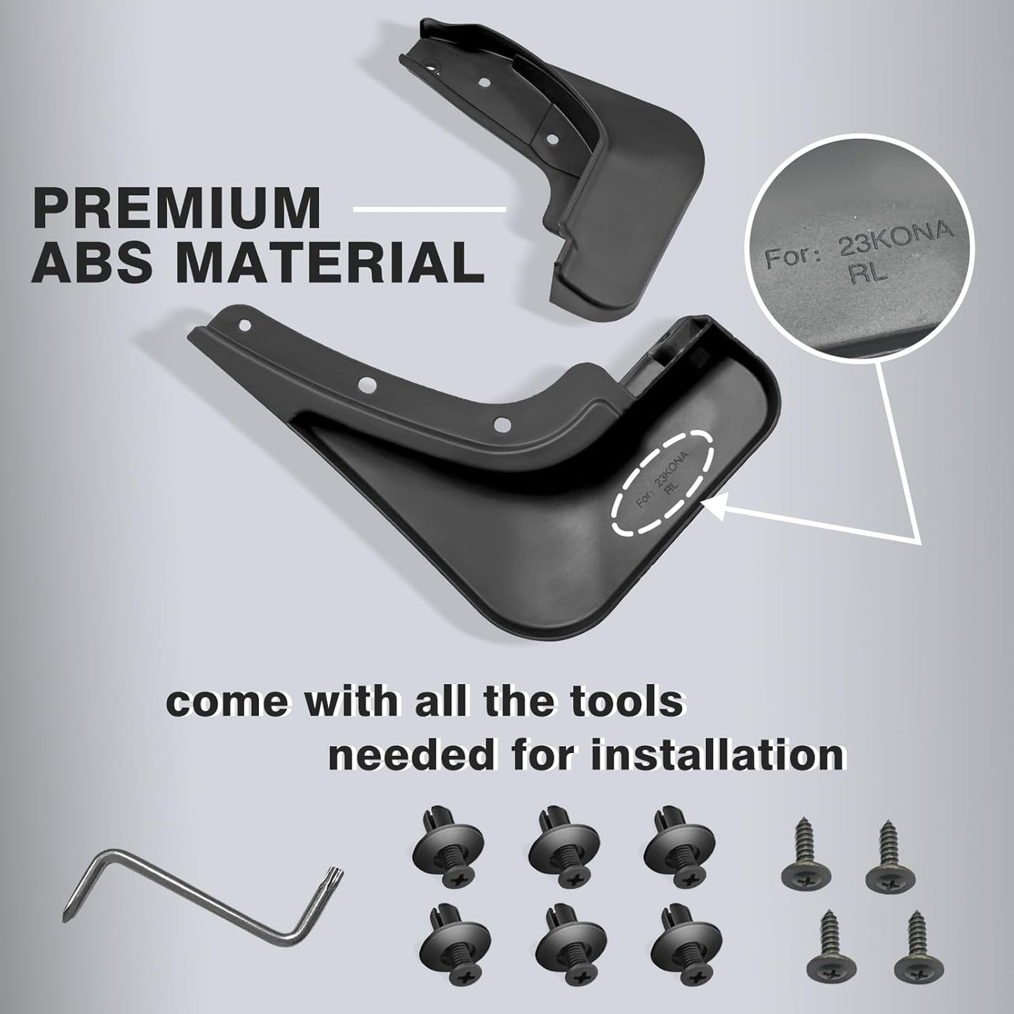 Muslogy for 2024 2025 Kona Mud Flaps Splash Guards Front & Rear 4Pcs Fender Flaps No Drilling Required Compatible with Hyundai Kona 2024 Accessories(Won't Fit N Line Model)