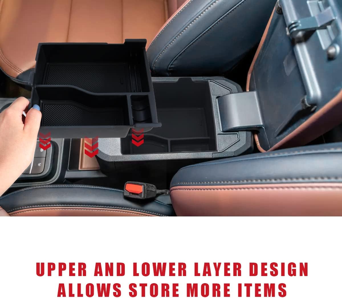 Muslogy for Maverick Center Console Organizer Tray 2 Layers Armrest Storage Box Secondary Insert Tray ABS Material Pickup Interior Accessories Compatible with Ford Maverick 2022 2023 2024 (Black)