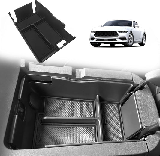 Muslogy Center Console Organizer Compatible with Ford Mustang 2024 2025 Middle Console Storage Box Divider Insert Tray Interior Accessories (Black)