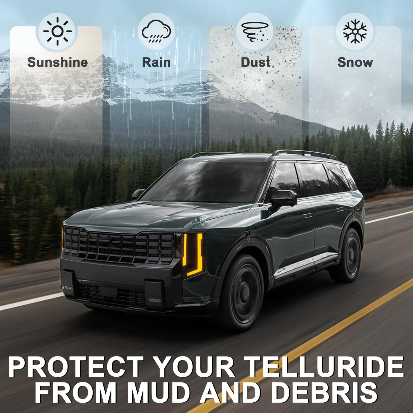 Muslogy Mud Flaps Splash Guards Compatible with Kia Telluride 2027 Accessories Front and Rear Mud Guards 4PCS No Drilling Fender Mudguards Kit with Hardware Accessories