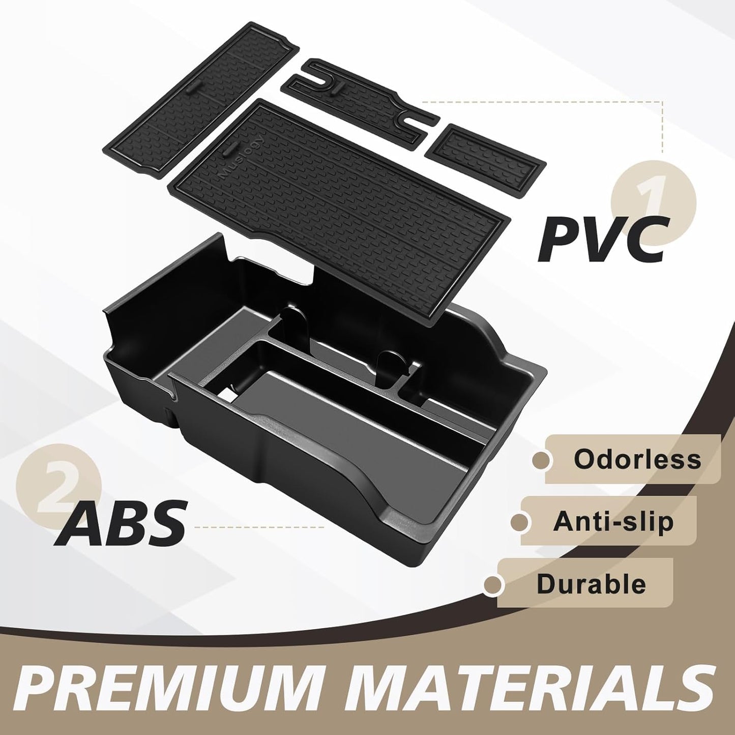 Muslogy Center Console Organizer Compatible with 2025 2026 GMC Terrain Accessories Armrest Middle Console Divider Storage Box with with Anti-Slip Mats Interior Insert Tray
