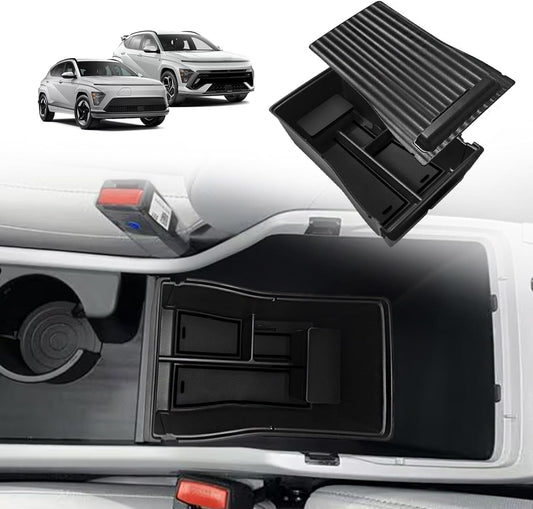 Muslogy Center Console Organizer Compatible with 2024 Hyundai Kona/Kona EV Accessories Middle Console Storage Box Coin Holder Won't fit SE SEL Trim (Black)
