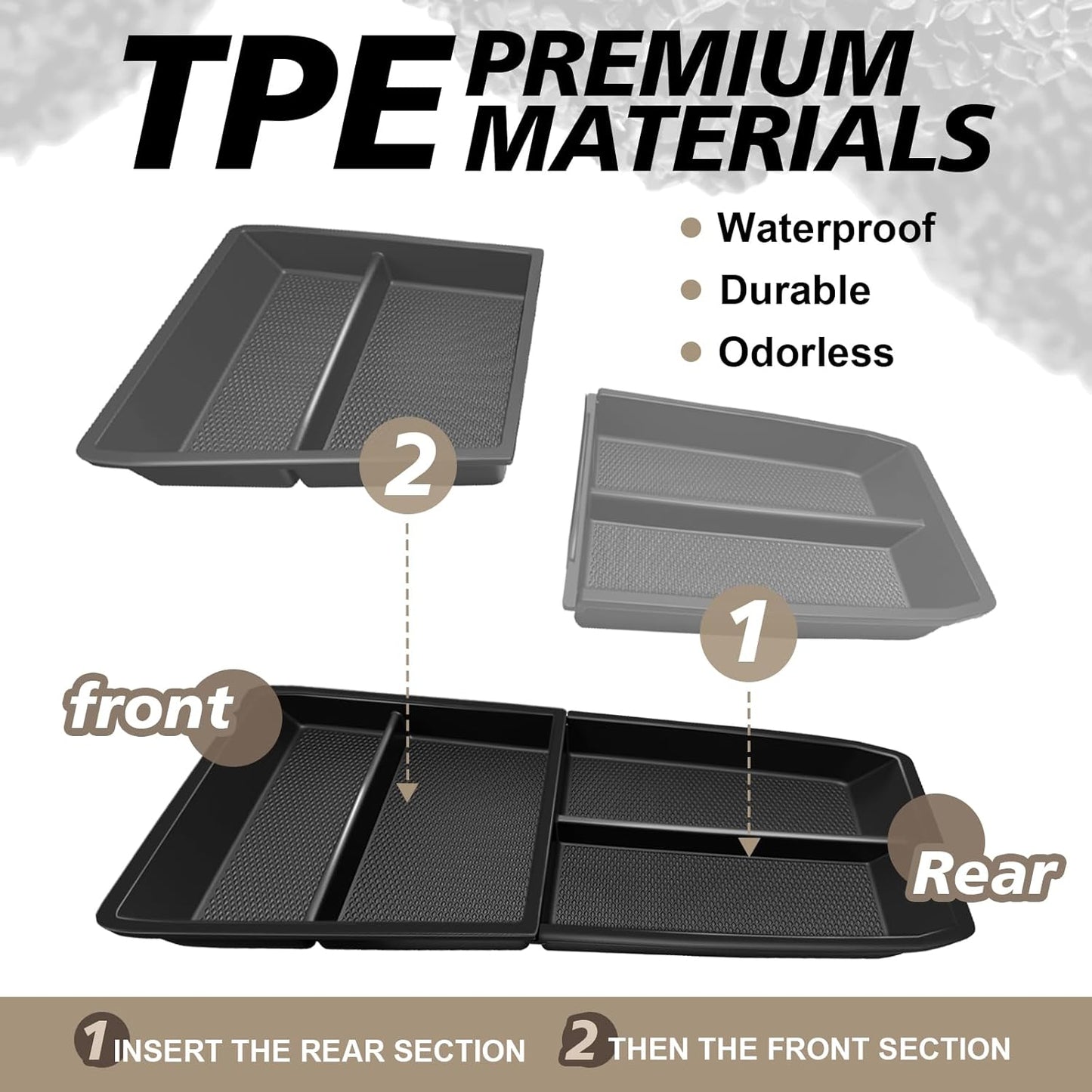 Muslogy Lower Center Console Organizer Compatible with 2025 2026 GMC Terrain Accessories TPE Material Split Storage Box Armrest Console Insert Accessories for Terrain Elevation, AT4, Denali