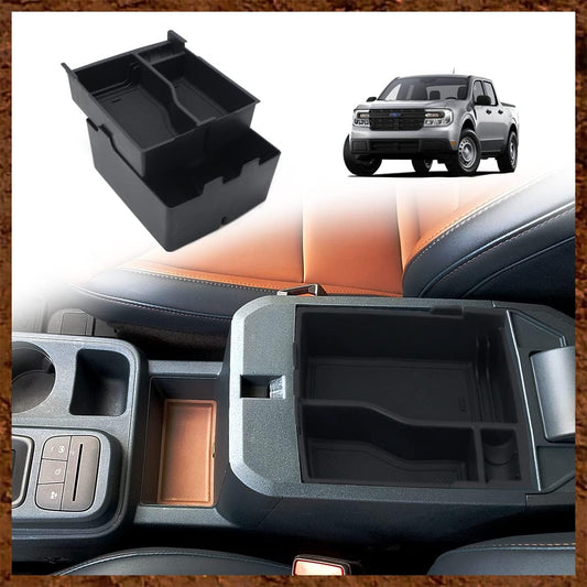 Muslogy for Maverick Center Console Organizer Tray 2 Layers Armrest Storage Box Secondary Insert Tray ABS Material Pickup Interior Accessories Compatible with Ford Maverick 2022 2023 2024 (Black)