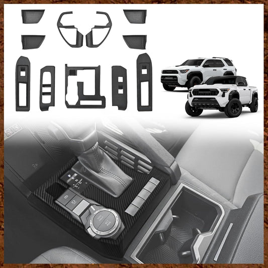 Muslogy Interior Trim Kit Cover 11PCS Compatible with 2024 2025 Toyota Tacoma&2025 4Runner Steering Wheel Center Console Window Switch Inner Door Cover(Won't Fit 2Door Tacoma) (Matte Carbon Fiber)