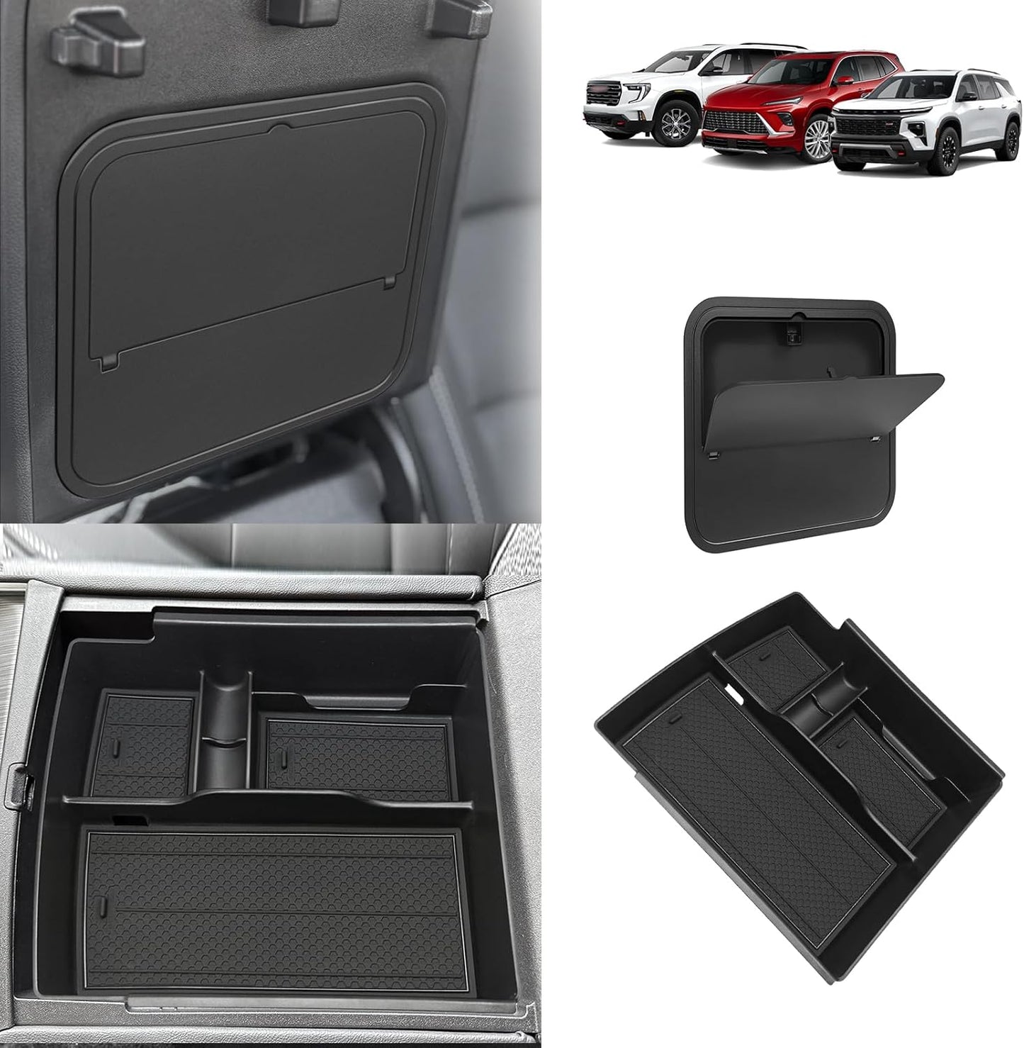 Muslogy Center Console Organizer Compatible with 2024 2025 GMC Acadia & Chevy Traverse & 2025 Buick Enclave Accessories Middle Console Storage Box Armrest Insert Tray Cable Holder ABS Material