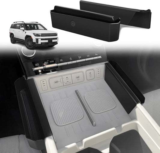 Muslogy Console Organizer Compatible with 2024 2025 Hyundai Santa Fe Accessories Middle Console Storage Box Left & Right Set Interior Phone Pocket with Anti-Slip Mats