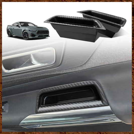Muslogy for 2024 2025 Mustang Door Handle Storage Box 2PCS Door Pocket Insert Organizer Interior Accessories Armrest Phone Container ABS Tray Compatible with Ford Mustang 2024 2025