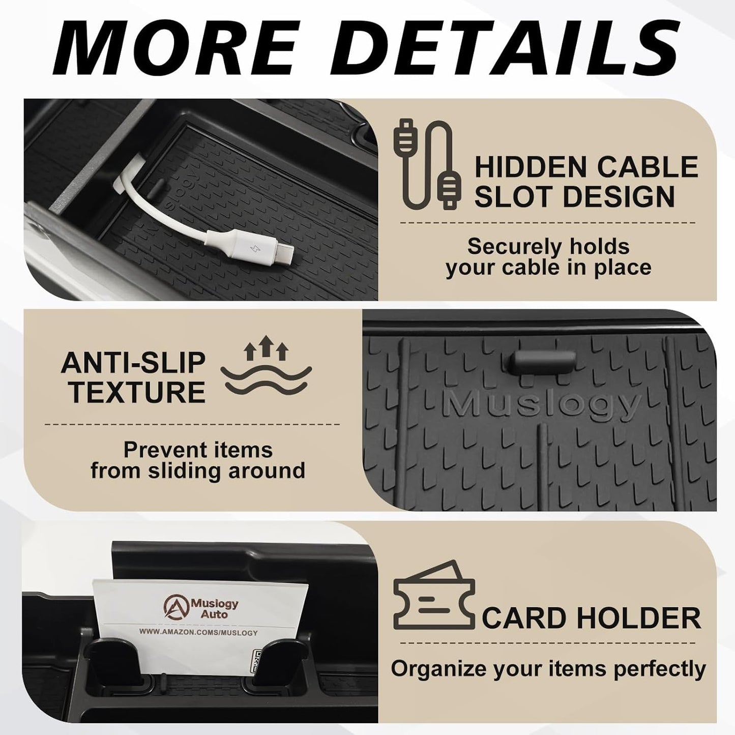 Muslogy Center Console Organizer Compatible with 2025 2026 GMC Terrain Accessories Armrest Middle Console Divider Storage Box with with Anti-Slip Mats Interior Insert Tray